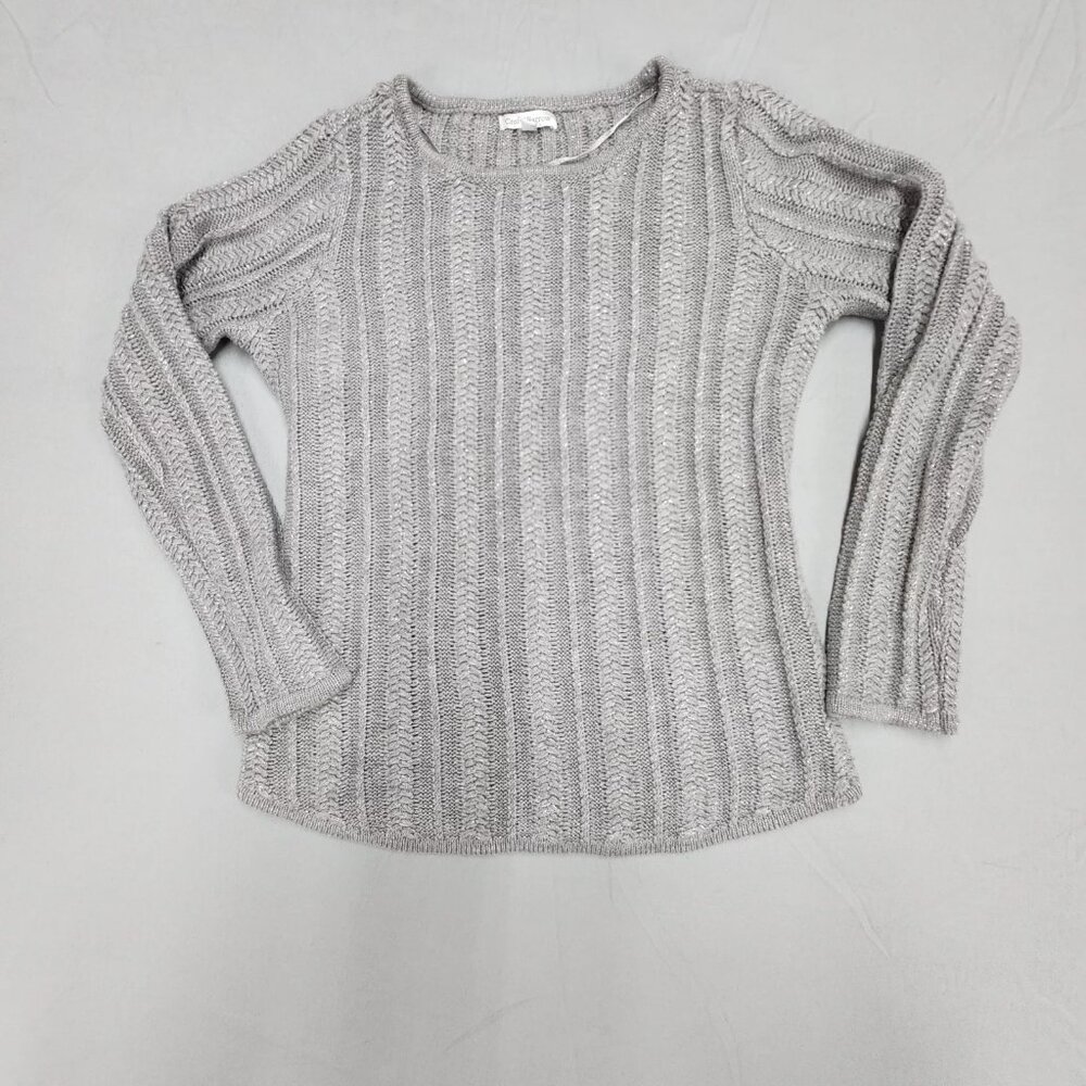 Croft & Barrow Womens S Gray Metallic Rib Knit Pullover Sweater Crew Neck